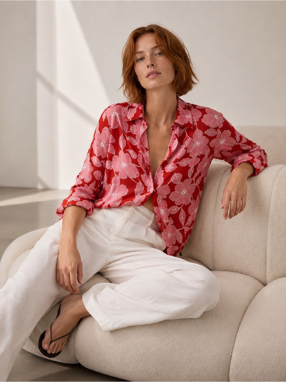 Zara Pink Red Blouse with Notched Collar and Boxy Style